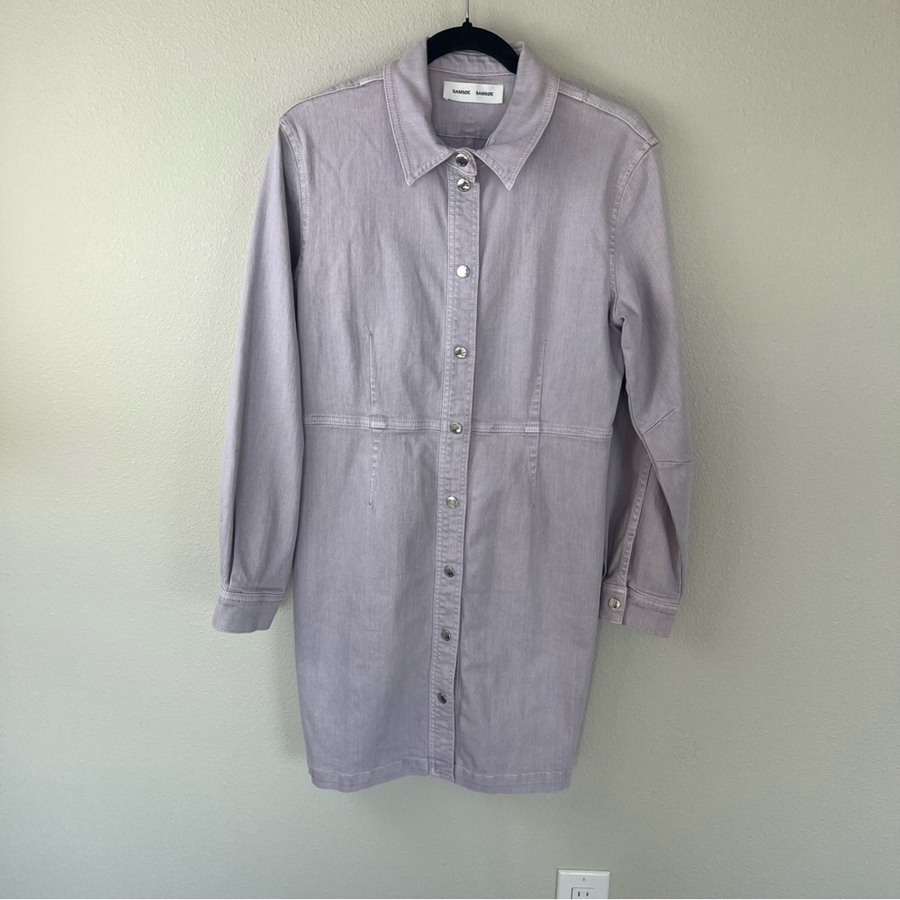 NWOT SAMSOE SAMSOE Bertha Denim Shirt Dress Lilac Purple Casual Women’s Large - Picture 3 of 14
